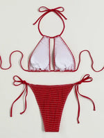 2025 Halter Tie Side Hollow Out Smocked Bikini Women Swimsuit Female Swimwear Two Pieces Bikini Set Swim Bathing Suit Beach Wear