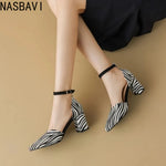 Zebra Leopard Animal Print Pointed Closed Toe Block High Heels Lady Mature Summer Shoes V-cut Designer Women Dress Pumps Sandals