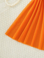 Vibrant Orange Lace Netting Sleep Skirt Set - French Deep V Straps Transparent Sexy Sleep Pantie Two-Piece Set ZA825096
