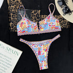 Sexy Printed V Shaped High Leg Cut Bikini Women Swimwear Female Swimsuit Two-Pieces Bikini Set Bather Bathing Suit Swim V4745
