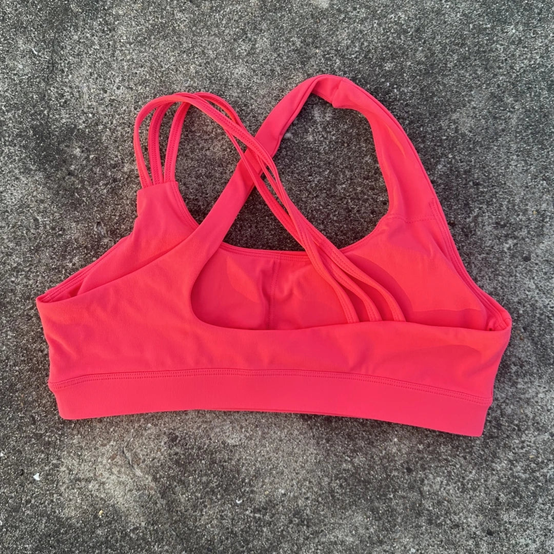 Solid Color Women Fitness Sport Bra Top High Strength Cross Shoulder Strap Gym Underwear Shockproof Tight Workout With Chest Pad