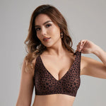 Leopard Print Deep V Seamless Wire-free Everyday Bra Comfortable and Breathable Full Cup Support Pink Leopard Print Bra Sostén
