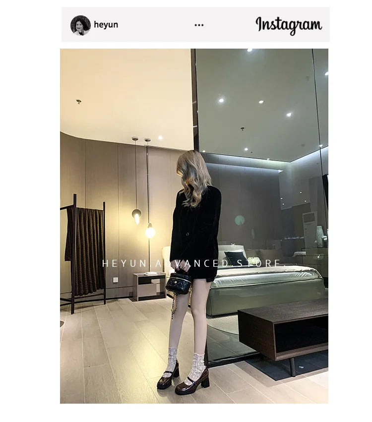 2026 New Patent Leather Brown Shoes Vintage Thick High Heels Mary Jane Shoes Women Woman Square Toe Chunky Heels Pumps Mujer