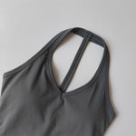 Women's Summer V-Neck Yoga Sports Vest Hanging Back Neck Design Outdoor Running Training Gathered Fit Active Wear Top