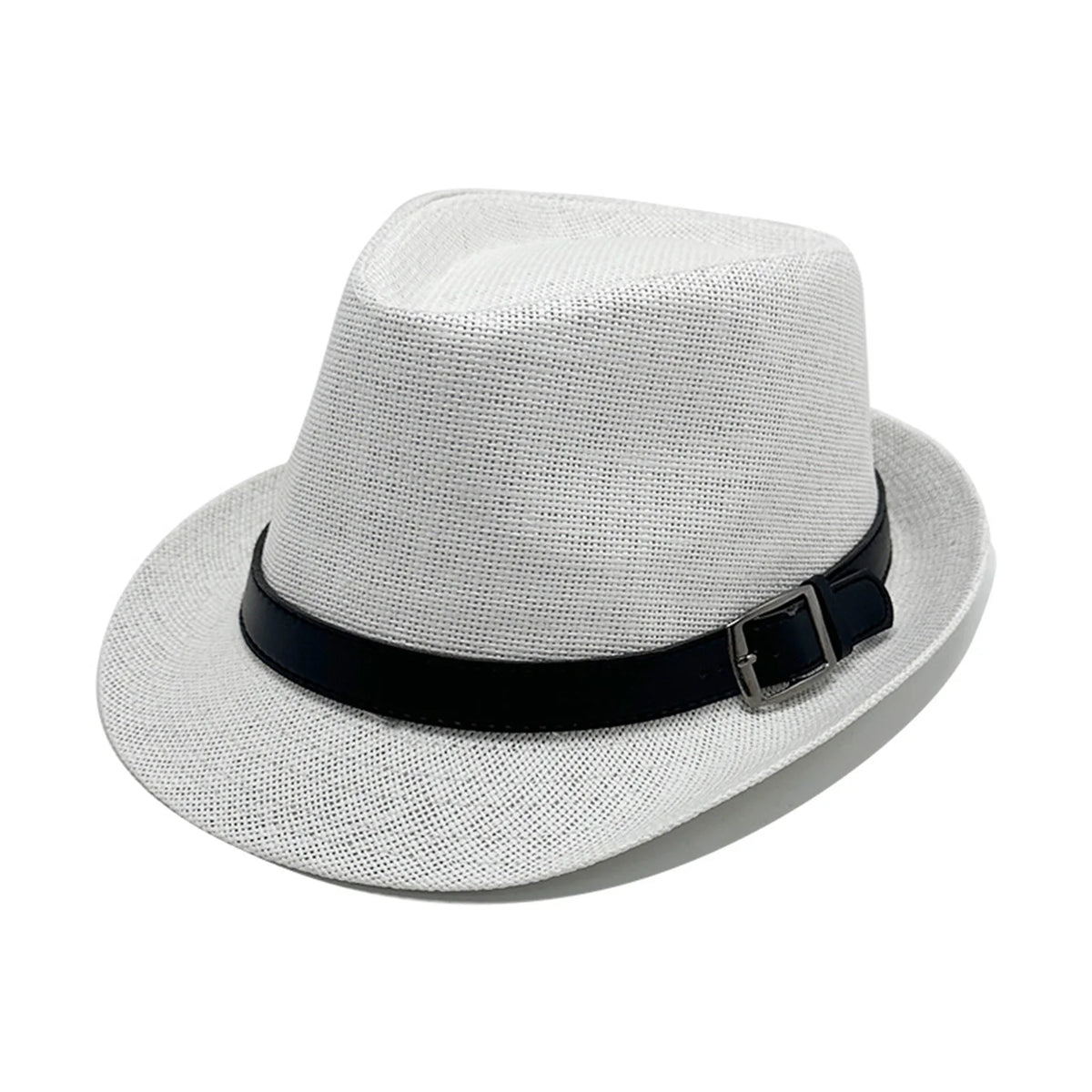 Fashion Men Jazz Fedora Hat Summer Straw Beach Sun Hat Short Brim Trilby with Belt Breathable Buckle Panama Cap