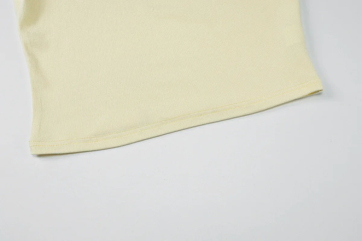 Woman Clothing Letter Print Short T-shirts Y2K Streetwear 2026 Summer O-neck Slim Fit Crop Tops Vacation Beach Tees Light Yellow