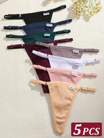 5PCS Women's Panties Cotton Thongs Adjustable Waist Sexy G-String Solid Color Seamless Intimate Female Underpants Lingerie S-XL
