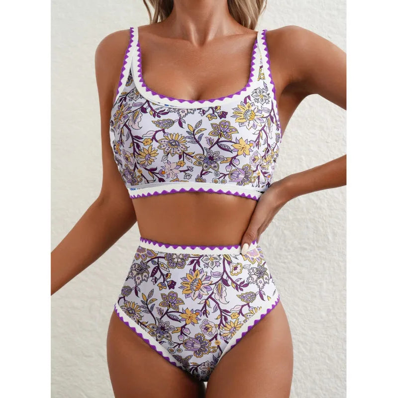New Sexy Bikinis Print Swimsuits Women's Swimwear Push Up Female Beach Swim Wear Bathing Suits High Waist Bikini Set Pool Bather