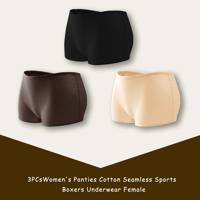 3PCS/SET Women Panties Cotton Seamless Sports Boxers Underwear Female Solid Color Briefs Cozy Lingerie Intimate Underpants XS-XL