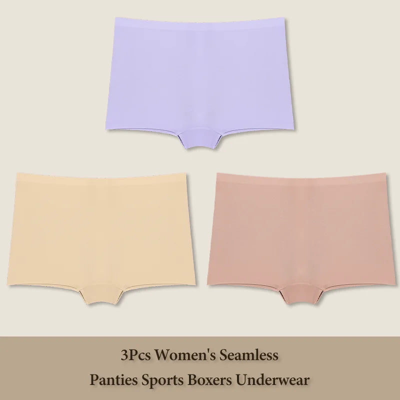 3Pcs Women's Seamless Panties Sports Boxer Underwear Female Solid Color Comfortable Briefs Cozy Lingerie Intimate Underpant S-XL