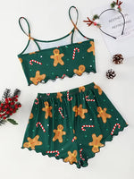 Women's Sleepwear Soft Christmas Cute Gingerbread Print Festival Atmosphere 2 Pieces Crop Tops and Shorts Pajama Set