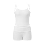 Women 2 Piece Outfits Sleeveless Low Cut Tank Tops Foldover Shorts Sets Summer Daily Casual Fitness Street Solid Color Knit