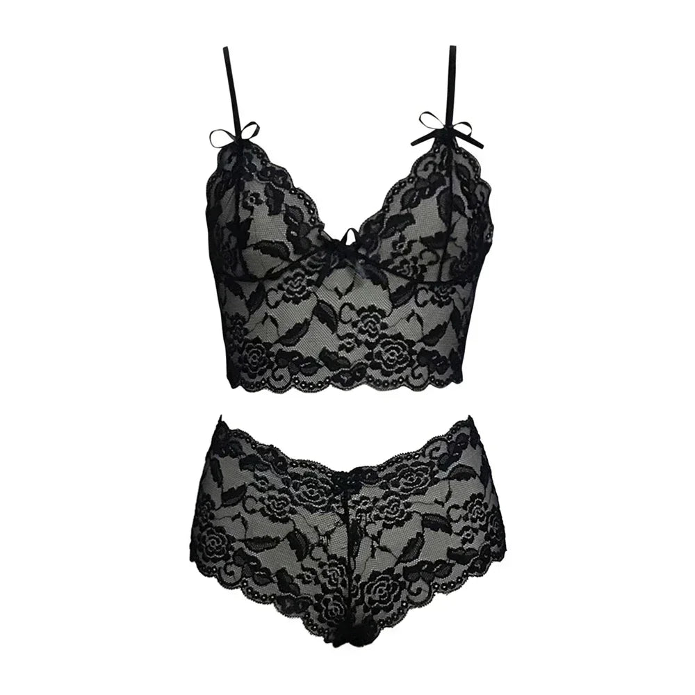 2026 Sexy Lace Flower Printed Lingerie Set for Women Thin Adjustable Shoulder Strap Triangle Cup Bralette And Underwear Suit