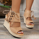 Summer Khaki Suede Leather Women's Thicken High Heels Hollow Out Sandals Sexy Elegant Platform Wedges Open Toe Ladies Shoes
