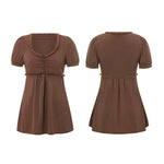 Summer Women´s Y2k T-shirt Short Sleeve V Neck Ruched Babydoll Tops Casual Loose Shirts Retro Clothes