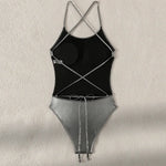 2026 New Silver Shiny Leather One Piece Swimsuit Women,U-neck Suspender Bikini,cross Strape Backless Monokini Summer Beachwear