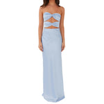Women's Fashion Elegant Hollow Out Tube Dress Strapless Twist Front Solid Color Bodycon Summer Party Club Long Dresses