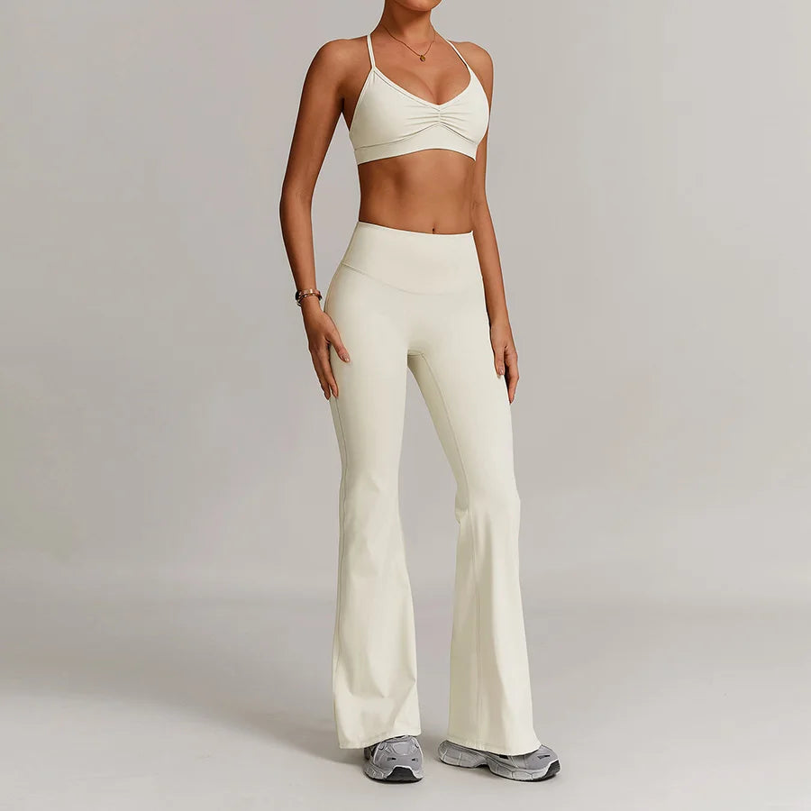 Women 2PCS Yoga Suit Sports Gym Set Tracksuit Workout Long Sleeve Shirt Fitness Flared leggings Short sleeve shorts running suit
