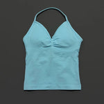 HISTELLO GYM Longline Strappy Top Women Seamless Yoga Clothing With Removable Pads V Neck Open Back Bra Workout Sports Halter