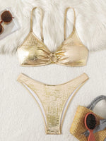 Golden Glitter Sparkling High Cut Bikini Female Swimsuit Women Swimwear Two Pieces Bikini Set Bather Bathing Suit Swim Lady