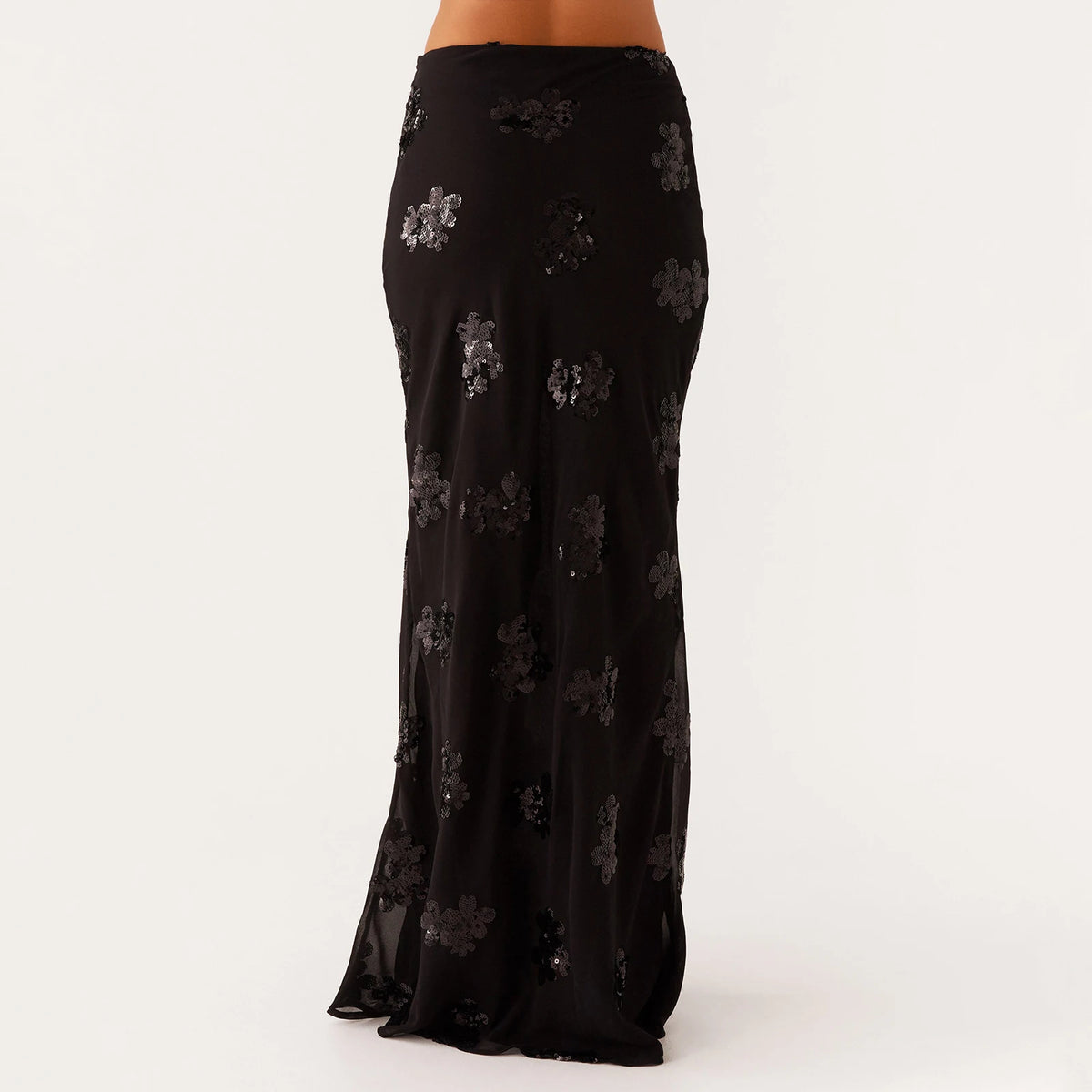 Elegant Sequin Long Skirts for Women Vintage Y2K Stylish Sequined Flowers Slim Fit Low Rise Maxi Skirt for Party Clubwear