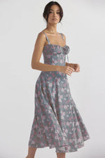 Sexy Low Cut Spaghetti Strap Maxi Dresses For Women Color Flower Printed Chest Wrap Bowknot Leace-up Long Dress Elegant Vestidos