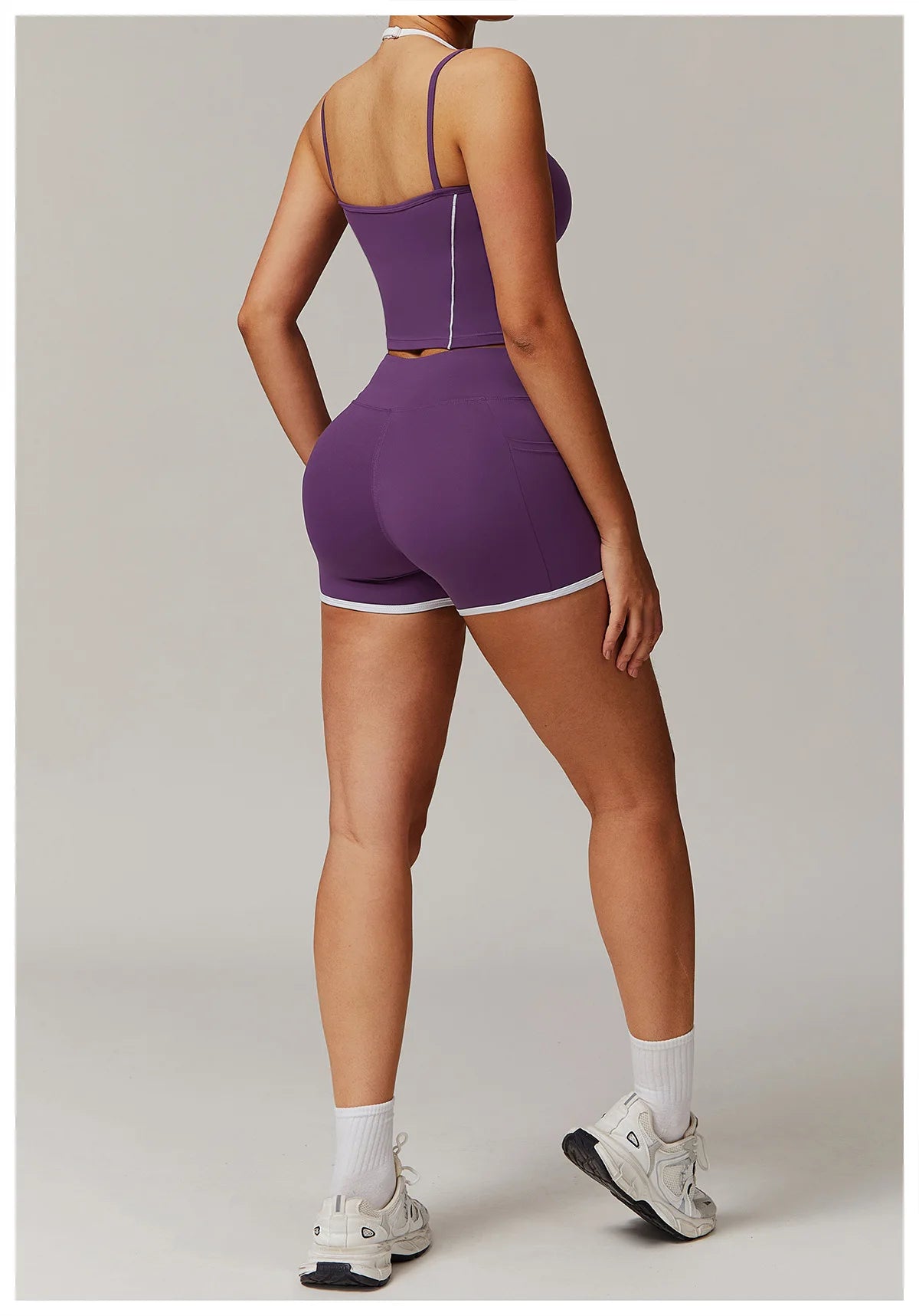 Yoga Shorts Sets Fake Two Piece Hanging Neck Shockproof Vest High Waist Pants Fitness Suit Breathable Women's Tight Sports Set