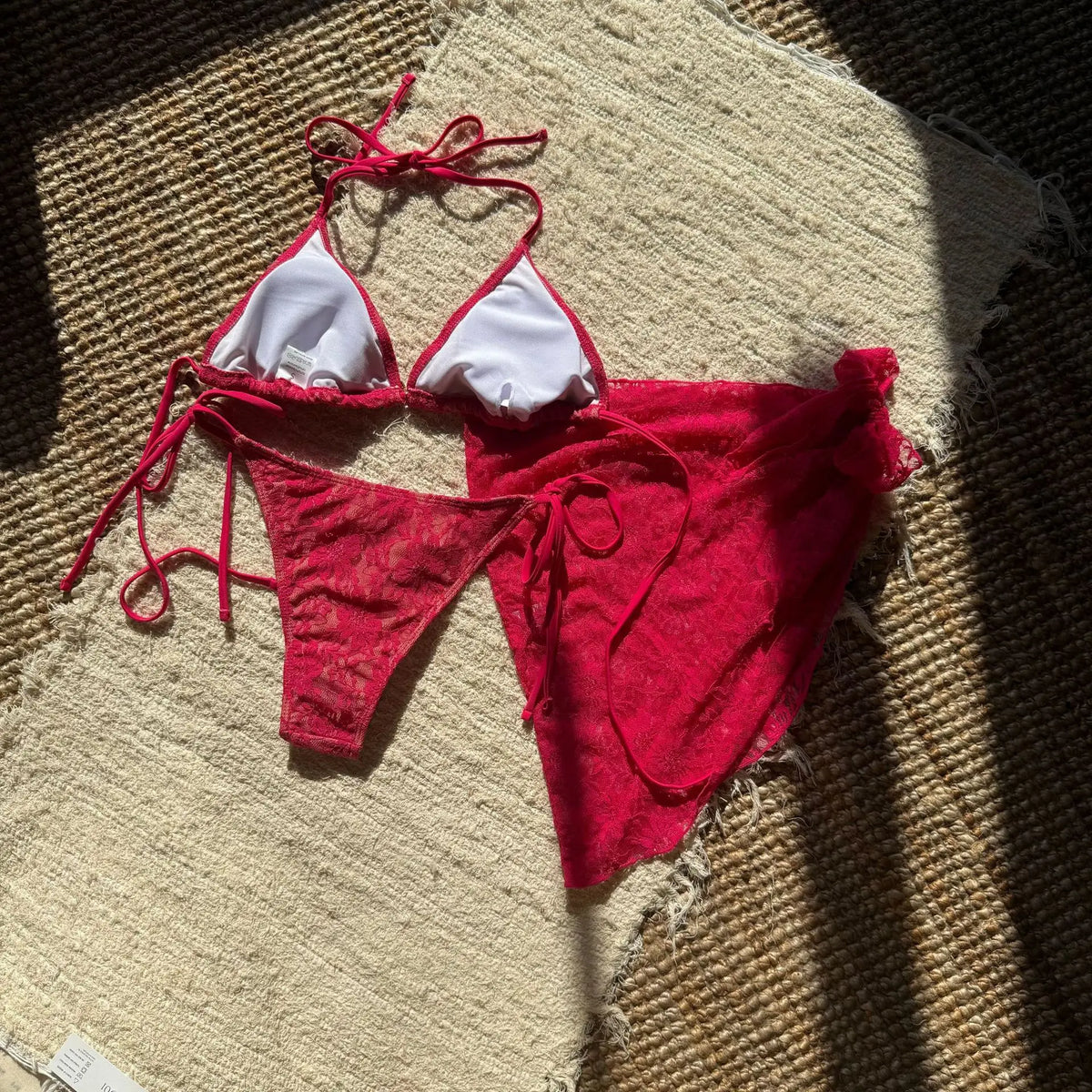 with Mesh Sarong Lace Halter High Cut Bikini Female Swimsuit Women Swimwear Three-pieces Bikini Set Bathing Suit Swim Beachwear