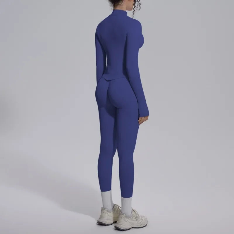 Women's Seamless Yoga Sets Sports Fitness Zipper Long-Sleeve Jacket Slim-fit Hip Lift Pants Suits Workout Training Gym Sets