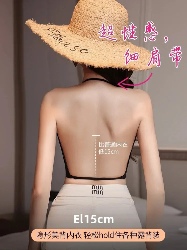 MOYISU 3D Push Up Bra for Small Bust, Halter Off Shoulder Open Back Bralette, Ultra Thin Straps Summer Bestseller, Sexy & Gather