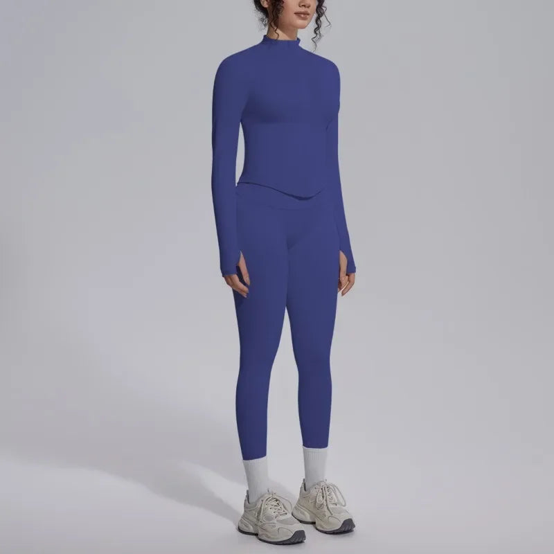 Women's Seamless Yoga Sets Sports Fitness Zipper Long-Sleeve Jacket Slim-fit Hip Lift Pants Suits Workout Training Gym Sets