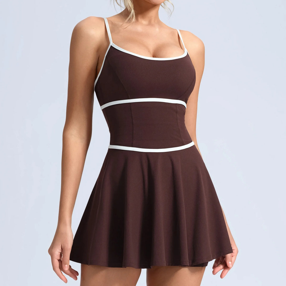 Summer Color Blocking Tennis Dresses Women Thin Shoulder Strap Slim Workout Golf Skirts Outwear Gym Running Pleate Dress
