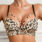 Sexy Leopard Print Bra for Women Push-up Anti-sagging Wire-free One-piece Bras for Small Breasts