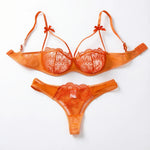 Sexy Orange Lace Lingerie Set Women Push Up Bra and Panty Set Butterfly Bow Underwear Female Intimates Sleepwear ZA824057