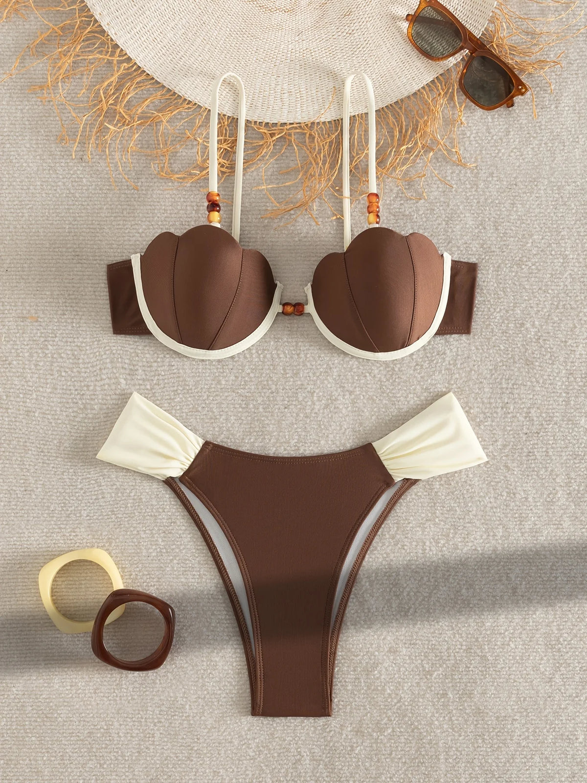 ZTVitality Women's Shell Shape Beaded Bikini Set 2026 New Two Piece Swimsuit Female High Cut Bathing Suit Beachwear Biquini