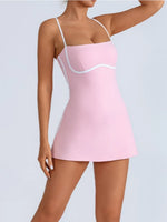 Women's Tennis Dress Summer Sleeveless Pink Contrast Workout Yoga Dresses Build in Shorts Fashion Tight Fitting Skirts Suit
