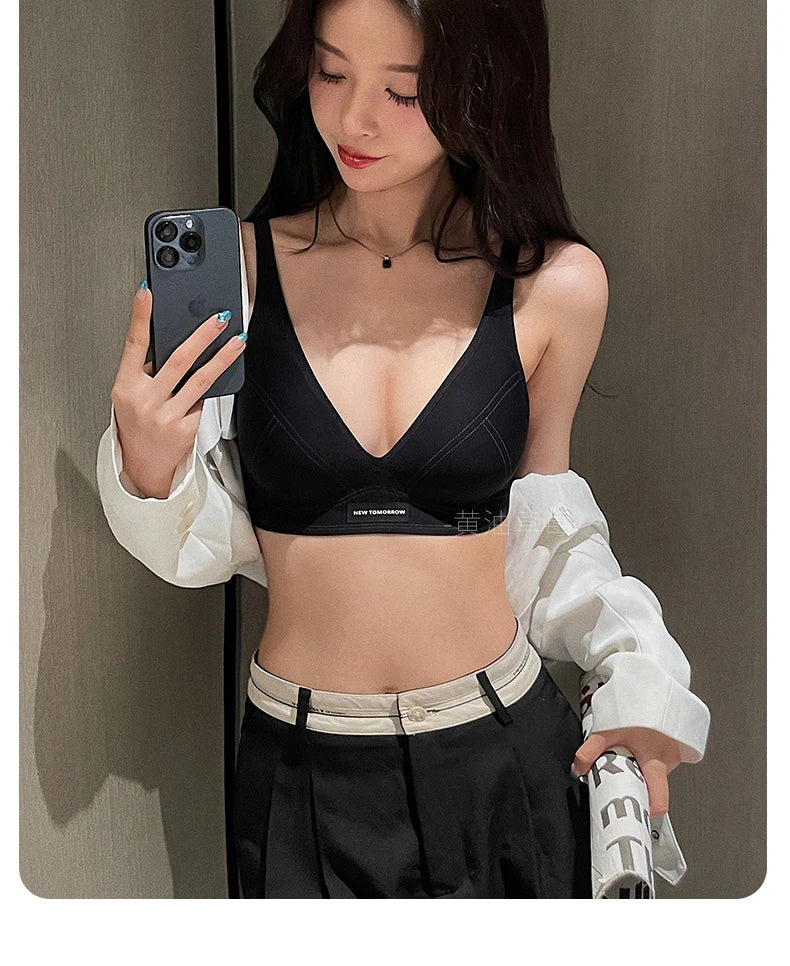 MOYISU Lingerie Women's Summer Traceless Small Bra Pull Together No Underwire Jelly Bar Soft Support Tuck Back Bra Cover ABC Cup