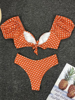 Sexy V Neck Short Sleeve Polka Dot Bikini Female Swimsuit Women Swimwear Two-pieces Bikini set Bather Bathing Suit Swim Lady