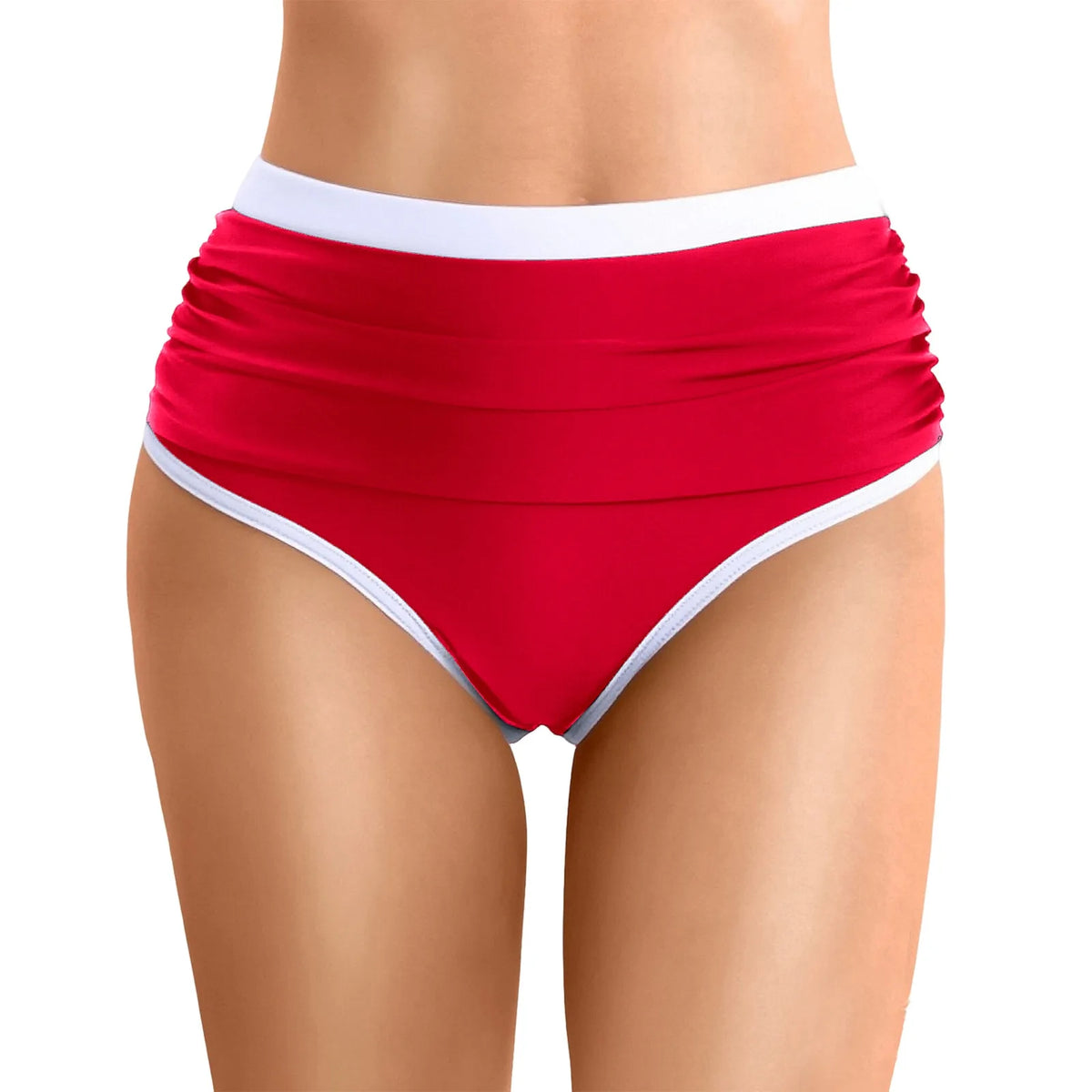 Womens Contrast Trim High Waisted Swim Bottoms Ruched Tummy Control Bathing Suit Modest Swim Shorts For Beach Surfing Swimming
