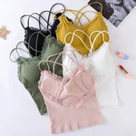 Summer Tank Top Women Crop Tops Sexy Lingerie Beauty Back Seamless Underwear Lace Bralette Camis Female Padded Camisole Femme