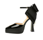 BIGTREE Shoes Women's High Heels Hollow Platform Waterproof Thick Heel Pointed Toe Sandals Match Dress Wedding Shoes Knot