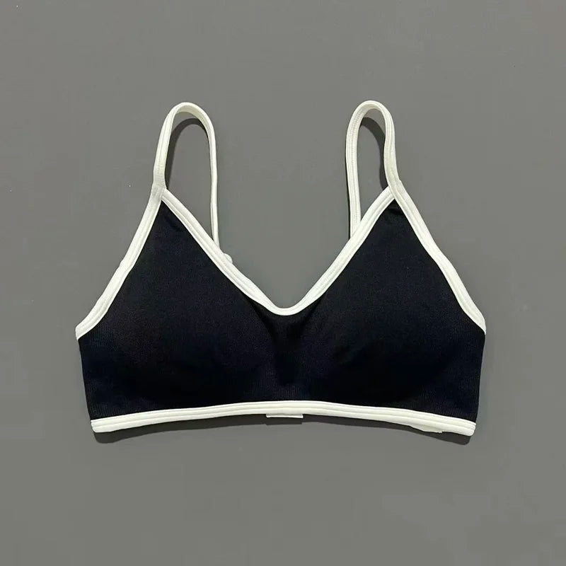 Contrastline Bra Women Backless Knitted Sports Bra Solid Color Gym Fitness Top With Chest Cushion Sexy Suspender Yoga Sports Bra