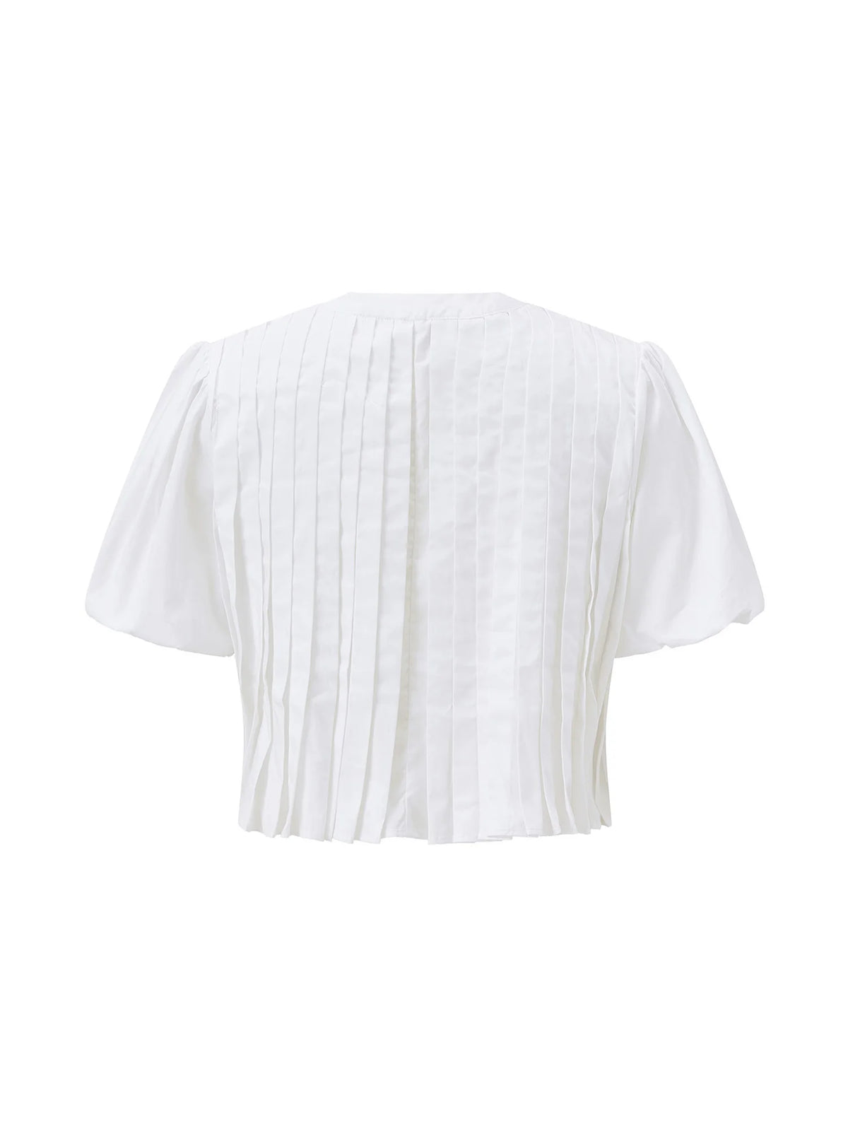 Summer Women's Ruched White Shirts Solid Color Bubble Short Sleeve Button Down Tops Casual Fashion Blouse