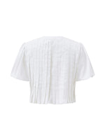 Summer Women's Ruched White Shirts Solid Color Bubble Short Sleeve Button Down Tops Casual Fashion Blouse