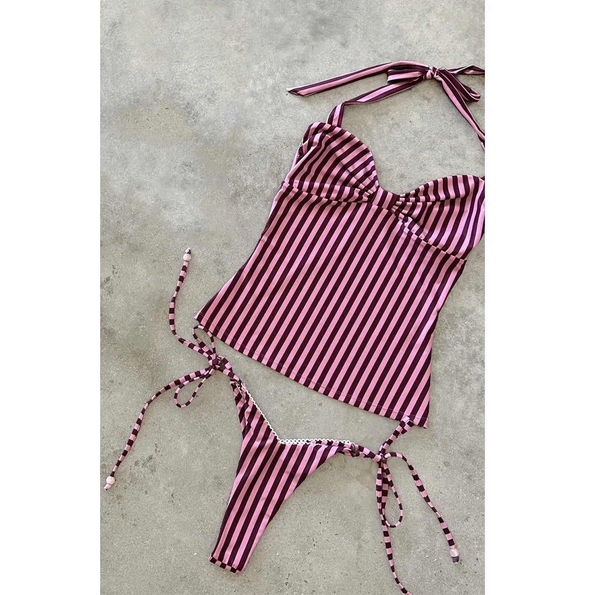 Striped Two Pieces Bikini Swimsuit with Cover Up Swimwear Women Bathing Suit Short Pants Micro Bikini Set Swimming Suits Biquini