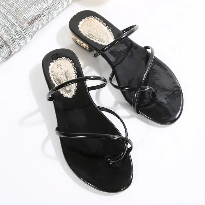 Minimalist Black Diamond Ethnic Style 2026 New LargeSandals Slippers Low Heel Mom Shoes Summer Outdoor Travel Shoes