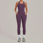 Women's Seamless Yoga Sets Sports Fitness Hip-lifting High Waist Pant Sleeveless Backless Suits Workout Running Leggings Sets