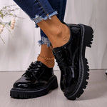 Women Patent Leather Oxford Shoes Lace Up Chunky Lug Sole Round Toe Platform Casual Office Daily Shoes