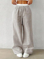Women's Casual Striped Woven Wide Leg Pants Fall Winter 2024 Casual Stylish Full Length Trousers Y2K Clothes Streetwear