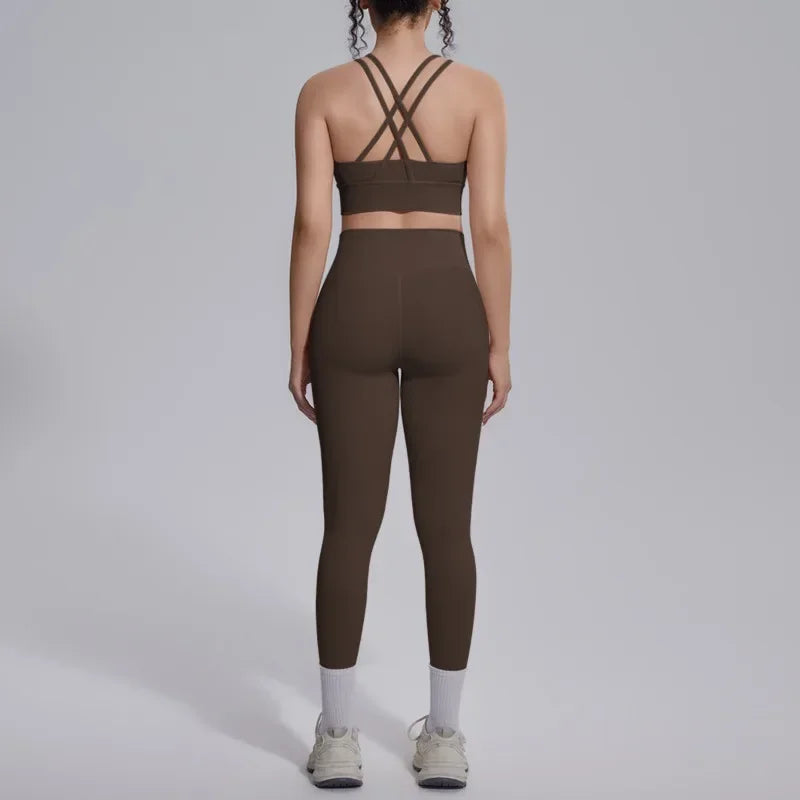 Women's Yoga Set Sports Fitness Running Beautiful Back Slim Fit Bra Hip-lifting High Waist Pants Workout Training Gym Suits